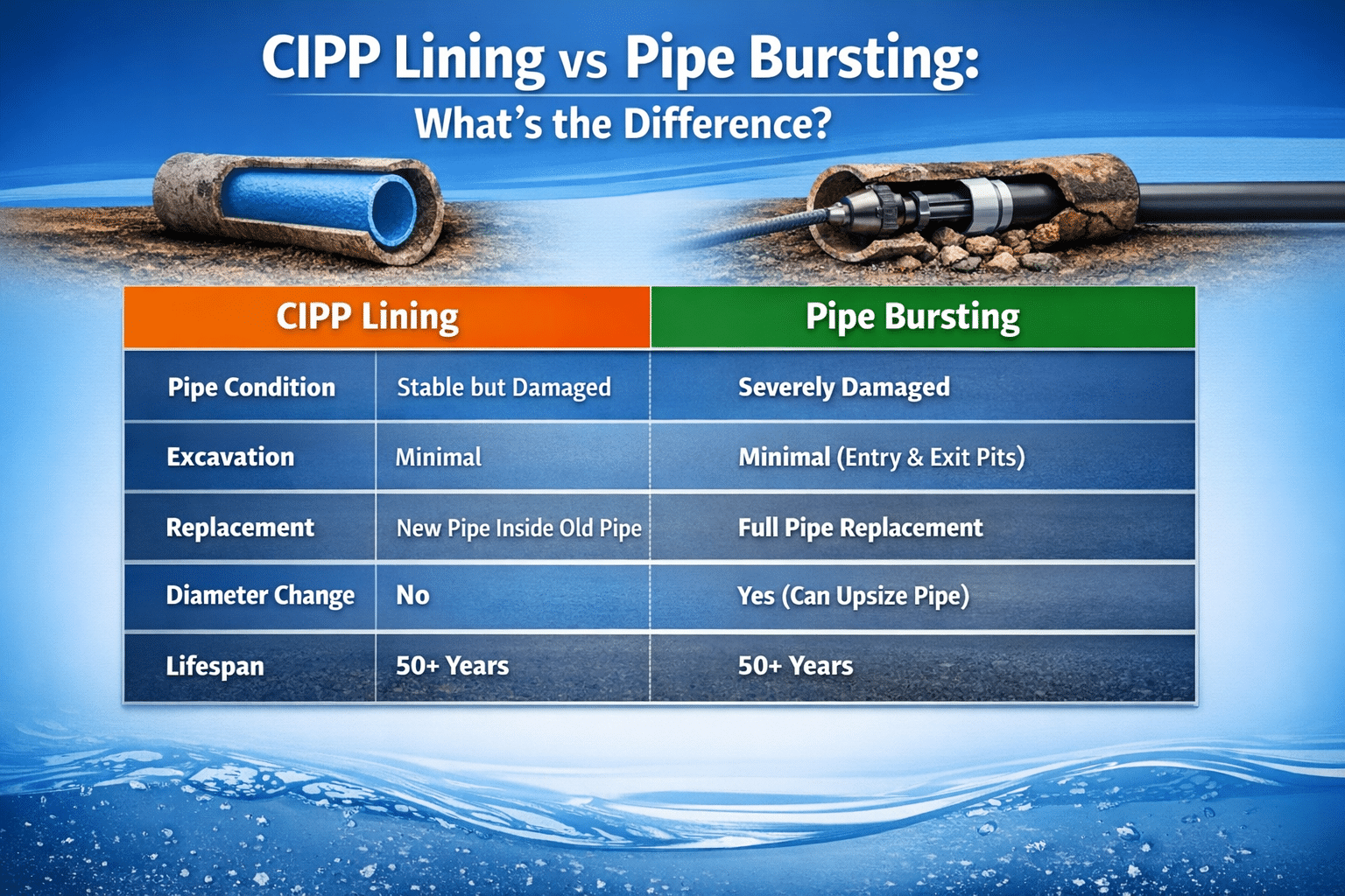 CIPP Lining vs Pipe Bursting: What’s the Difference?